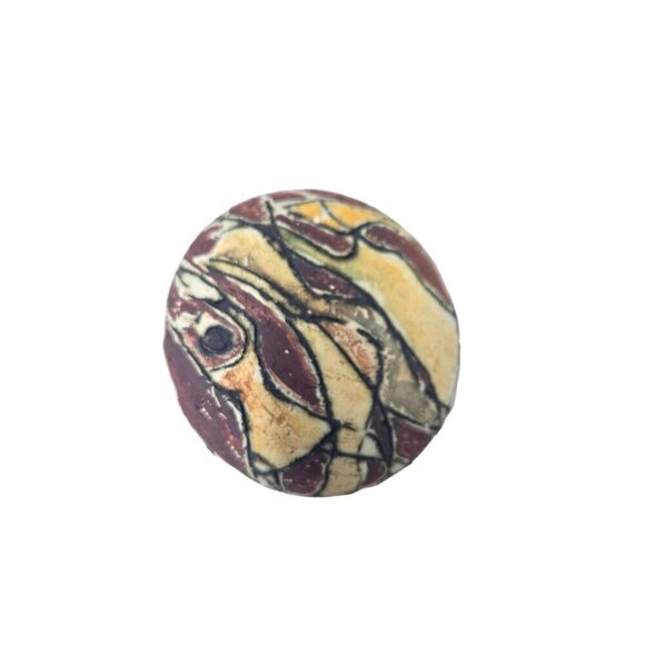Handcrafted Abstract Ceramic Egg-Shaped Trinket Box with Lid in Earth Tones‎ - Picture 2 of 9